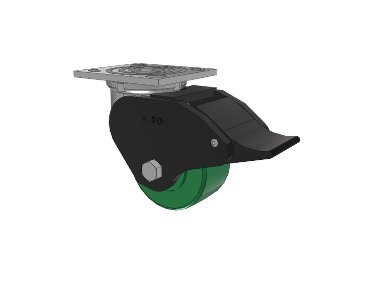 16 Series Top Plate Swivel Caster with 4 x 2 Green Polyurethane XI - X-treme Solid Polyurethane Wheel and Total Lock Brake