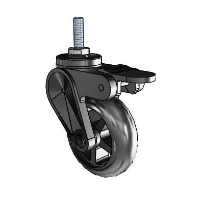 Eclipse Threaded Stem Swivel Caster with 3 x 1 Black Polyurethane Wheel and Tread Lock Brake