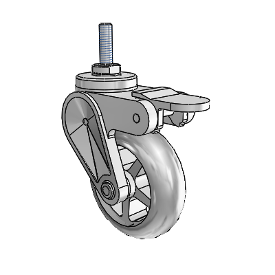 Eclipse Threaded Stem Swivel Caster with 3 x 1 Grey Polyurethane Wheel and Tread Lock Brake