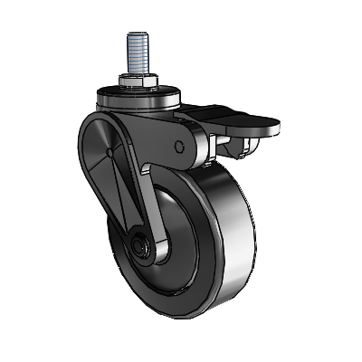 Eclipse Threaded Stem Swivel Caster with 3 x 1 Black Thermoplastic Urethane Wheel and Tread Lock Brake