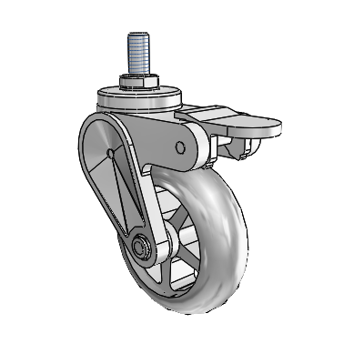 Eclipse Threaded Stem Swivel Caster with 3 x 1 Grey Polyurethane Wheel and Tread Lock Brake