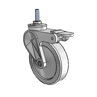 Eclipse Threaded Stem Swivel Caster with 4 x 1 Grey Polyurethane Wheel and Tread Lock Brake