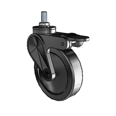 Eclipse Threaded Stem Swivel Caster with 4 x 1 Black Thermoplastic Urethane Wheel and Tread Lock Brake