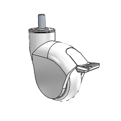 Genesis Threaded Stem White Swivel Caster with 3 x 1 Monotech Wheel and Tread Lock Brake