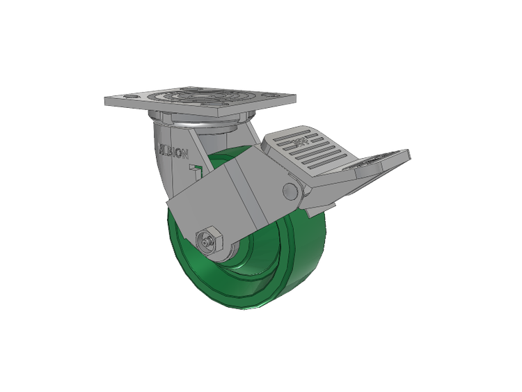 16 Series Top Plate Swivel Caster with 5 x 2 Green Polyurethane XI - X-treme Solid Polyurethane Wheel and Face Brake