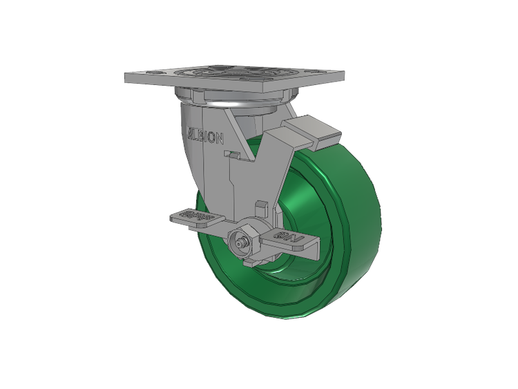 16 Series Top Plate Swivel Caster with 5 x 2 Green Polyurethane XI - X-treme Solid Polyurethane Wheel and Face Brake