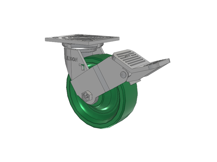 16 Series Top Plate Swivel Caster with 6 x 2 Green Polyurethane XI - X-treme Solid Polyurethane Wheel and Face Brake
