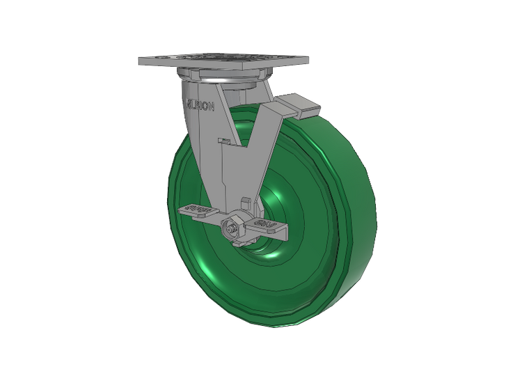16 Series Top Plate Swivel Caster with 8 x 2 Green Polyurethane XI - X-treme Solid Polyurethane Wheel and Face Brake