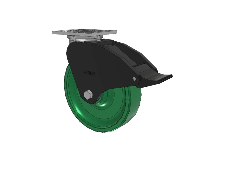 16 Series Top Plate Swivel Caster with 8 x 2 Green Polyurethane XI - X-treme Solid Polyurethane Wheel and Total Lock Brake