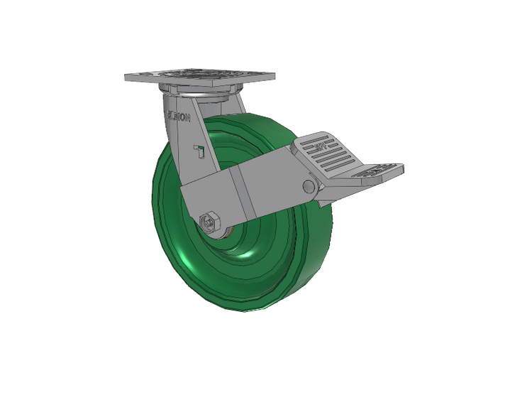 16 Series Top Plate Swivel Caster with 8 x 2 Green Polyurethane XI - X-treme Solid Polyurethane Wheel and Face Brake