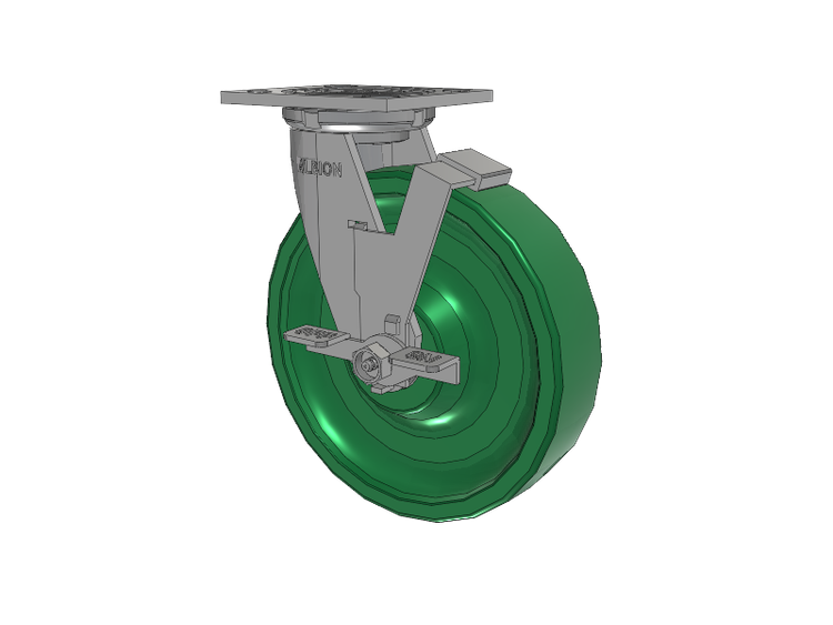 16 Series Top Plate Swivel Caster with 8 x 2 Green Polyurethane XI - X-treme Solid Polyurethane Wheel and Face Brake