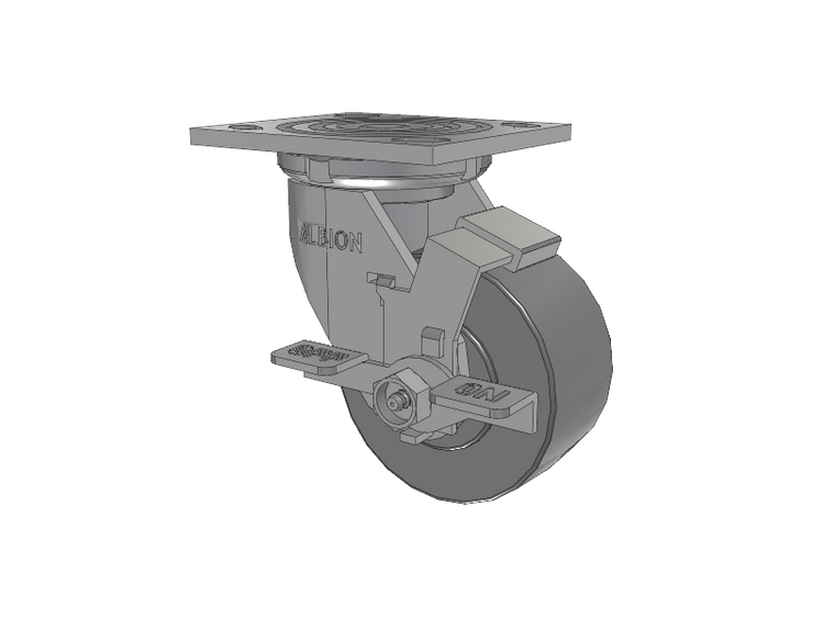 16 Series Top Plate Swivel Caster with 4 x 2 Grey Polyurethane XP - X-treme Plus Solid Polyurethane Wheel and Face Brake