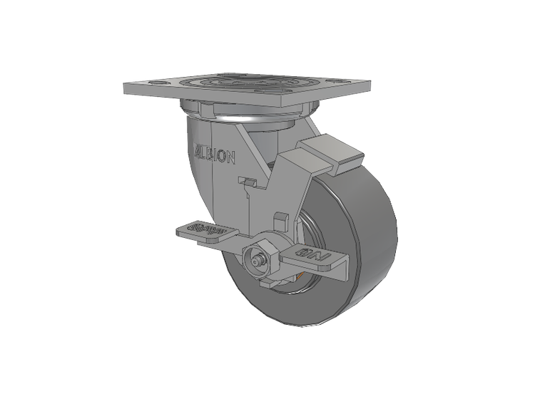 16 Series Top Plate Swivel Caster with 4 x 2 Grey Polyurethane XP - X-treme Plus Solid Polyurethane Wheel and Face Brake