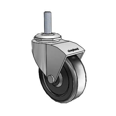 Monarch Threaded Stem Polished Nickel Swivel Caster with 2.5 x .8125 Black Hard Rubber Wheel