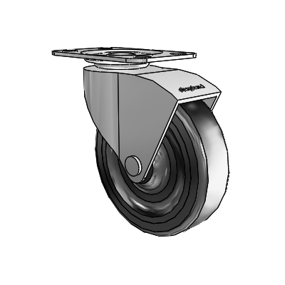 Monarch Top Plate Polished Nickel Swivel Caster with 3 x .8125 Black Hard Rubber Wheel