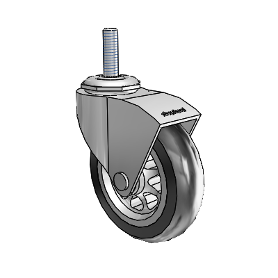 Monarch Threaded Stem Polished Nickel Swivel Caster with 3 x .8125 Black No-Matic Rubber Wheel