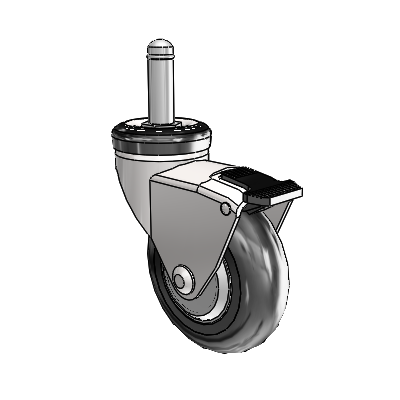 Omega Grip Ring Bright Chrome Swivel Caster with 3 x .9375 Black MonoTech Wheel and Tread Lock Brake
