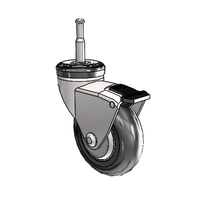 Omega Grip Neck Bright Chrome Swivel Caster with 3 x .9375 Black MonoTech Wheel and Tread Lock Brake