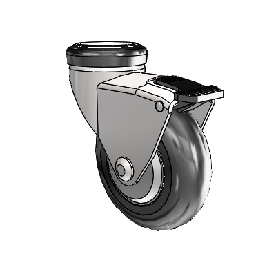 Omega Hollow Kingpin Bright Chrome Swivel Caster with 3 x .9375 Black MonoTech Wheel and Tread Lock Brake