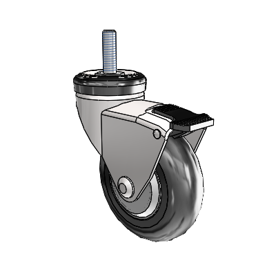 Omega Threaded Stem Bright Chrome Swivel Caster with 3 x .9375 Black MonoTech Wheel and Tread Lock Brake