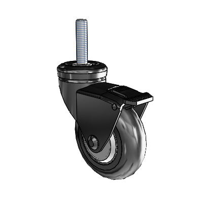 Omega Threaded Stem Black Swivel Caster with 3 x .9375 Black MonoTech Wheel and Tread Lock Brake