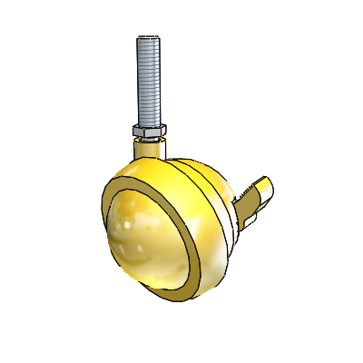 Threaded Stem Bright Brass Swivel Ball Caster with 2.5 Wheel and Brake