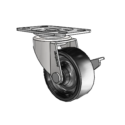 Regent Top Plate Bright Chrome Swivel Caster with 2 x .8125 Black Polyolefin Wheel and Side Brake