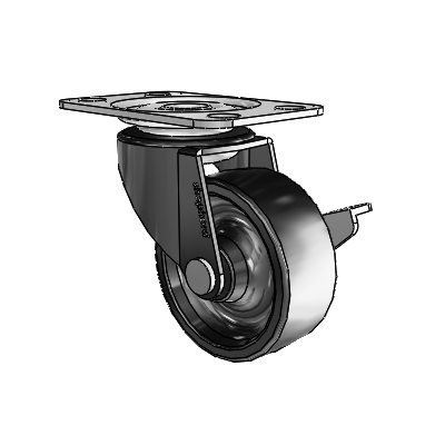 Regent Top Plate Black Oxide Swivel Caster with 2 x .8125 Polyolefin Wheel and Side Brake