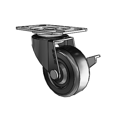 Regent Top Plate Black Oxide Swivel Caster with 2 x .8125 Soft Rubber Wheel and Side Brake