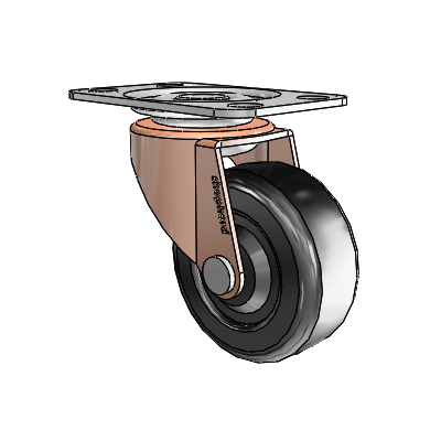 Regent Top Plate Copper Oxide Swivel Caster with 2 x .8125 Black Soft Rubber Wheel