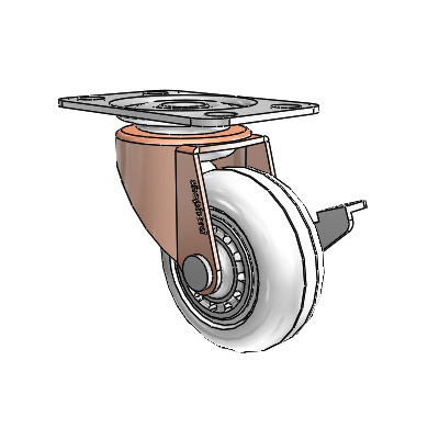 Roulette pivotante Regent à plaque supérieure en oxyde de cuivre, équipée de 2 roues Vipor transparentes de 0,8125 et d'un frein latéral