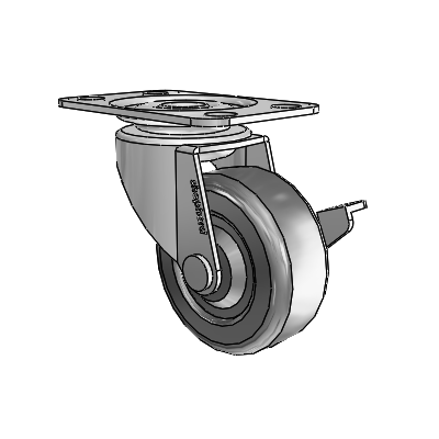 Regent Top Plate Polished Nickel Swivel Caster with 2 x .8125 Black Hard Rubber Wheel and Side Brake