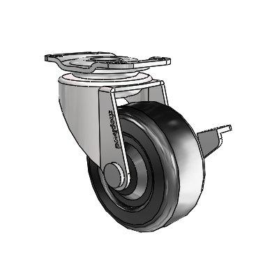 Regent Top Plate Bright Chrome Swivel Caster with 2 x .8125 Black Soft Rubber Wheel and Side Brake