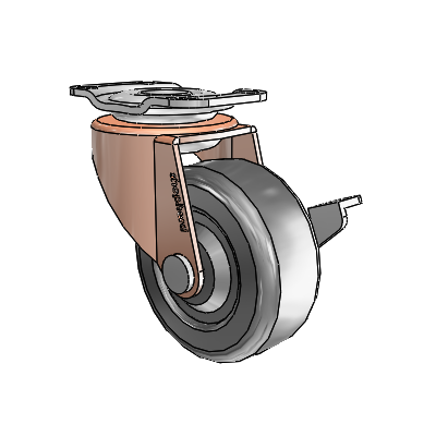 Regent Top Plate Copper Oxide Swivel Caster with 2 x .8125 Black Hard Rubber Wheel and Side Brake