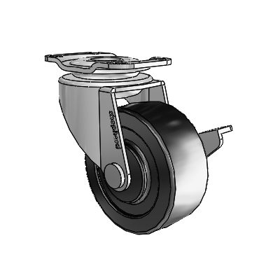 Regent Top Plate Polished Nickel Swivel Caster with 2 x .8125 Black Polyolefin Wheel and Side Brake