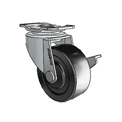 Regent Top Plate Zinc Swivel Caster with 2 x .8125 Black Polyolefin Wheel and Side Brake