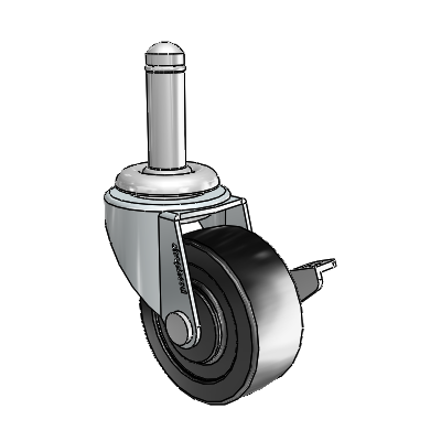 Regent Grip Ring Zinc Swivel Caster with 2 x .8125 Black Polyolefin Wheel and Side Brake