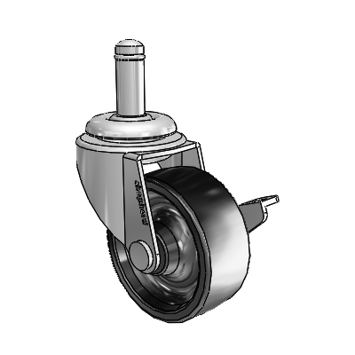 Regent Grip Ring Polished Nickel Swivel Caster with 2 x .8125 Black Polyolefin Wheel and Side Brake