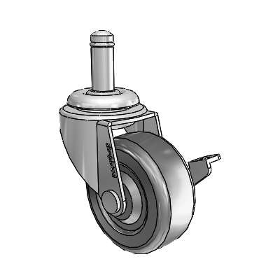 Regent Grip Ring Polished Nickel Swivel Caster with 2 x .8125 Black Hard Rubber Wheel and Side Brake