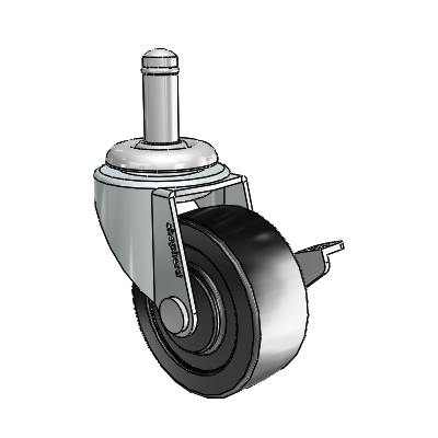 Regent Grip Ring Zinc Swivel Caster with 2 x .8125 Black Polyolefin Wheel and Side Brake