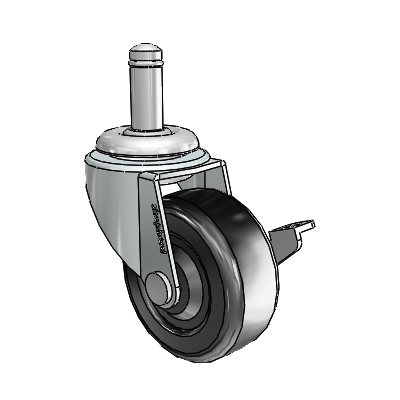 Regent Grip Ring Zinc Swivel Caster with 2 x .8125 Black Soft Rubber Wheel and Side Brake