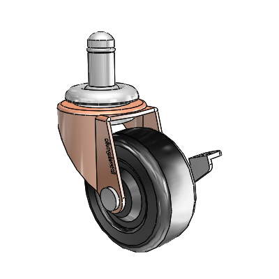 Regent Grip Ring Copper Oxide Swivel Caster with 2 x .8125 Black Soft Rubber Wheel and Side Brake