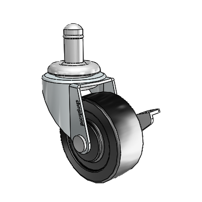 Regent Grip Ring Zinc Swivel Caster with 2 x .8125 Black Polyolefin Wheel and Side Brake