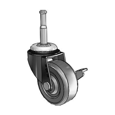 Regent Grip Neck Black Oxide Swivel Caster with 2 x .8125 Hard Rubber Wheel and Side Brake
