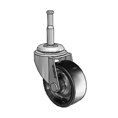Roulette pivotante Regent Grip Neck en nickel poli, équipée de 2 roues en polyoléfine noire de 0,8125