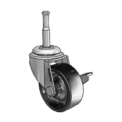 Regent Grip Neck Polished Nickel Swivel Caster with 2 x .8125 Black Polyolefin Wheel and Side Brake