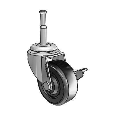 Regent Grip Neck Polished Nickel Swivel Caster with 2 x .8125 Black Soft Rubber Wheel and Side Brake