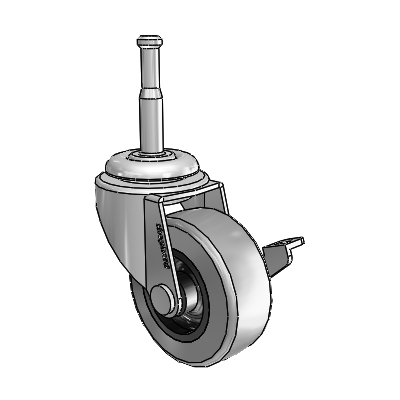 Regent Grip Neck Polished Nickel Swivel Caster with 2 x .8125 Grey Thermoplastic Rubber Wheel and Side Brake