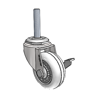 Roulette pivotante Regent à tige filetée, finition chrome brillant, équipée de 2 roues Vipor transparentes de 0,8125 et d'un frein latéral