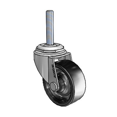 Regent Threaded Stem Polished Nickel Swivel Caster with 2 x .8125 Black Polyolefin Wheel